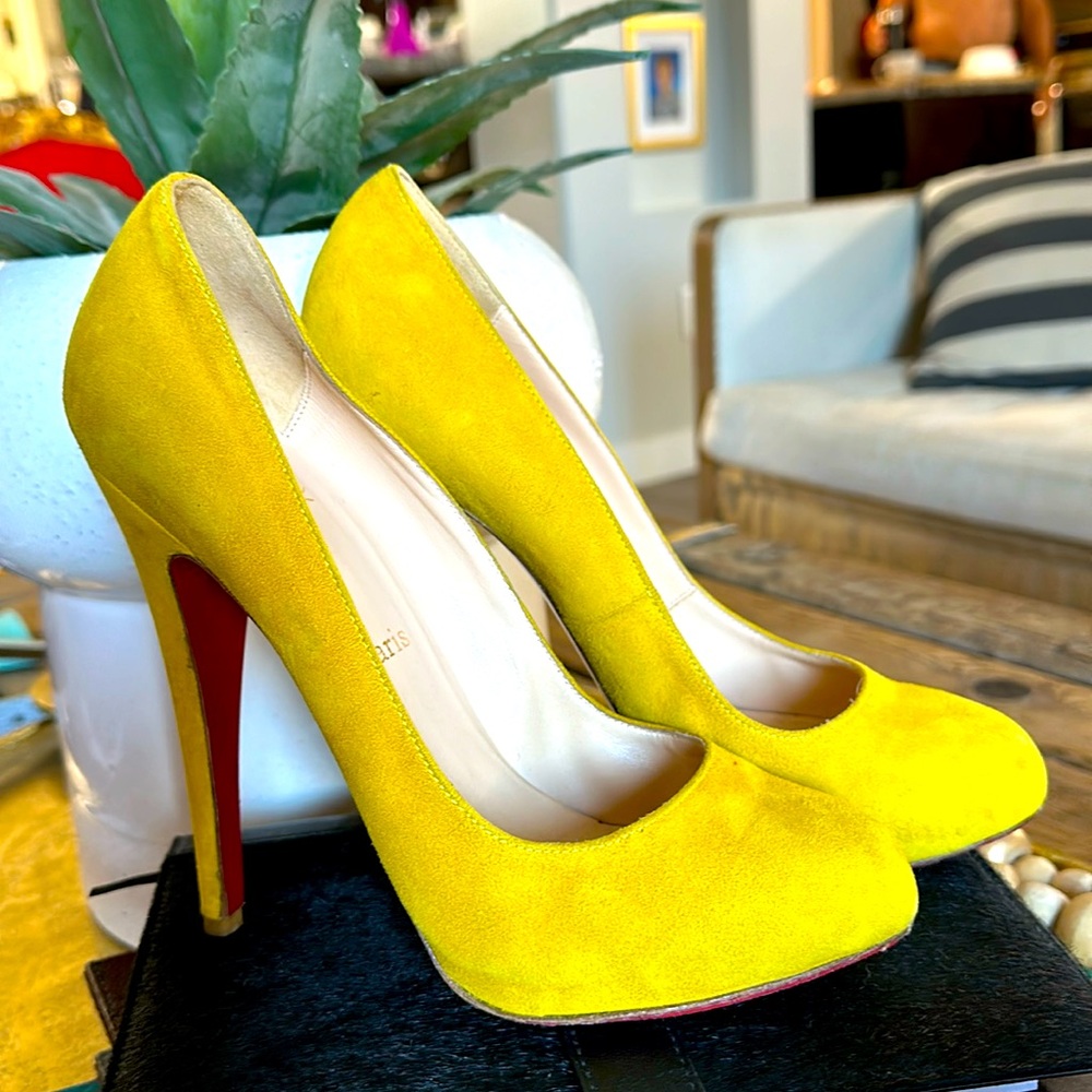 Yellow Suede Louboutin heels